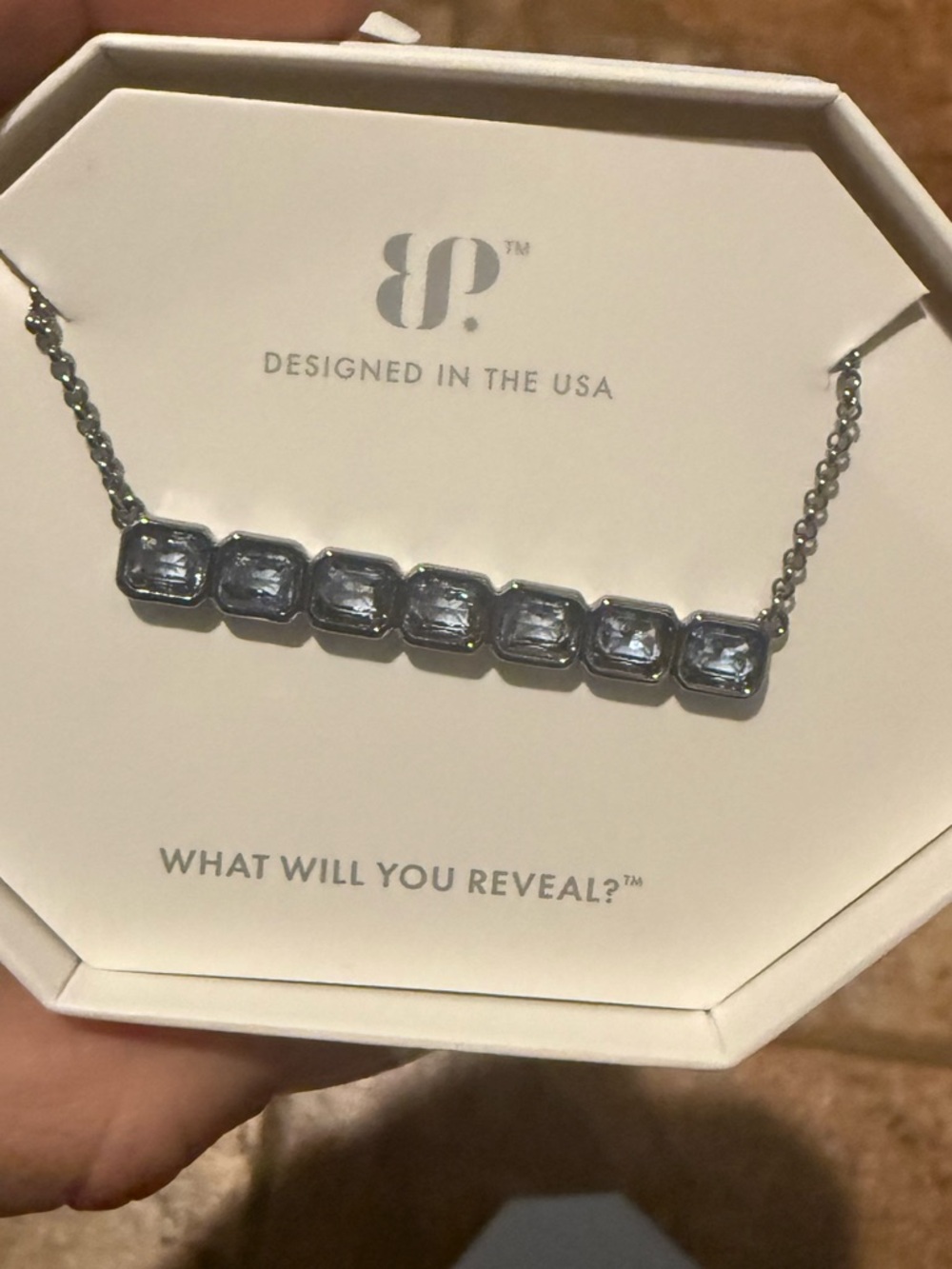 bp Silver Crystal Seven-Stone Bar Necklace